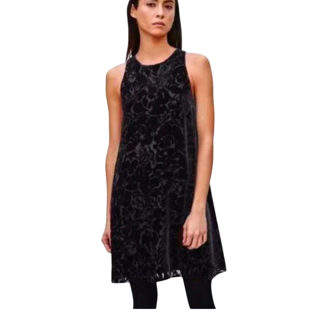 WILFRED Trompette Burnout Velvet Floral Black Silk Sleeveless Mini Dress sz S‎